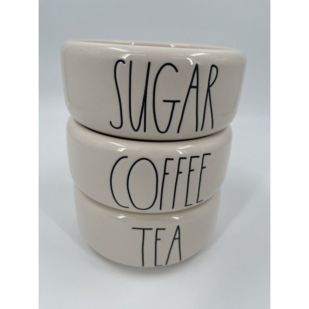 Rae Dunn Coffee Tea Sugar Stackable White Canister Set Kitchen Jars Round No Lid